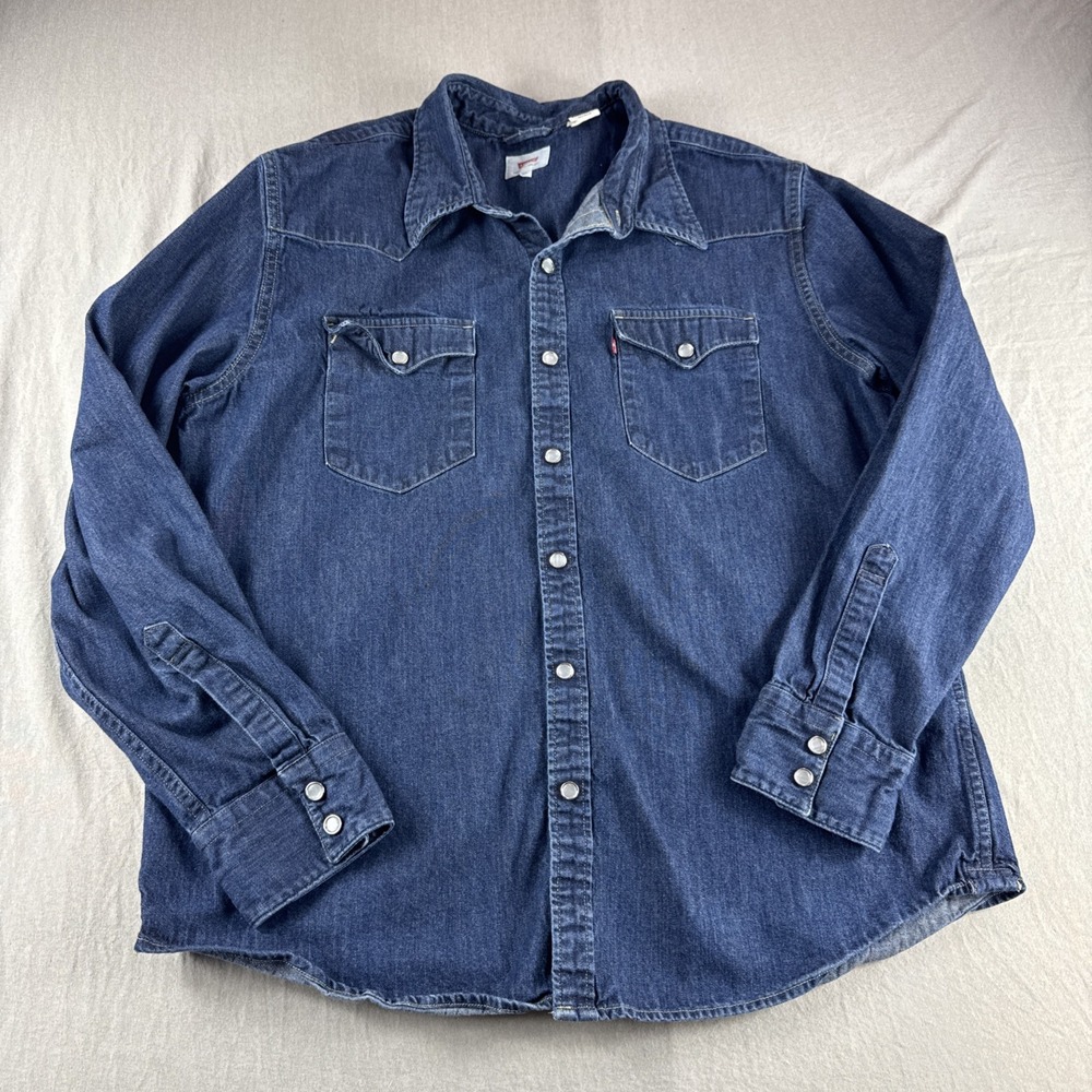 Levis Western Cone Denim Pearl Snap Shirt Mens XL Jean Long Sleeve Cowboy Rodeo